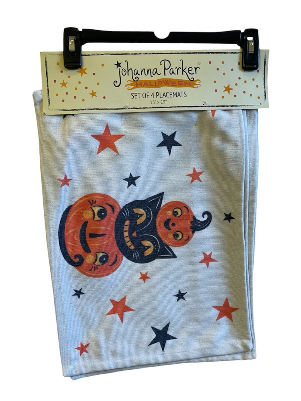 Johanna Parker Halloween Stacked Pumpkin Cat Placemats Set of 4 - NWT **